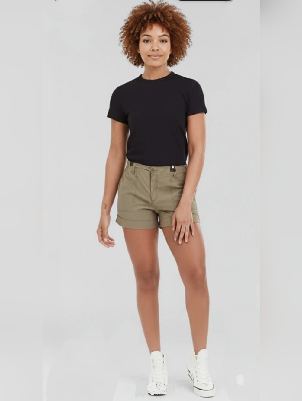 Sanctuary Olive Roll-Cuff Cargo Shorts
